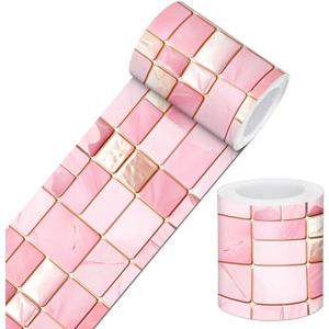 IVN Wallpaper Border Peel and Stick Decorative Wall Trim Self Adhesive Pink Marble Accent Strip for Bathroom Laundry Room Pool Area Mirror Frame Shelf Wall Edge 4x196 Inch Elegant Design