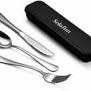 Selafun 4-Piece Travel Set with Case - Portable Silverware Utensils - Stainless Steel Reusable Flatware - Cutlery Set for Camping, Picnic, Hiking, Office - Dishwasher Safe