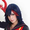 ANOGOL Hair Cap + Dark Blue Mixed Red Anime Cosplay Wig Girl Short Bob Hair For Anime Cosplay Women Dark Blue with Red Highlight Wig For Halloween Costumes
