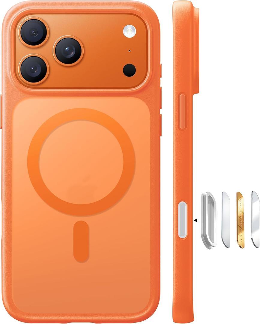 TORRAS Magnetic Shockproof for iPhone 17 Pro Case, Compatible with MagSafe, Military-Grade Drop Protection, Camera Control, DIY Button, Slim Translucent Phone Case for iPhone 17 Pro, Orange