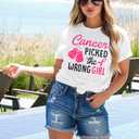 FAYALEQ Cancer Shirt Women Breast Cancer Shirts Pink Ribbon Breast Cancer Awareness T-Shirts Letter Print Inspirational Tees (White, XL)