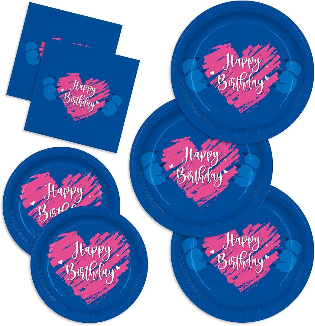 AURORAPARTY 144pcs Birthday Party Plates Napkins Birthday Party Supplies Paper Napkins Blue Cartoon Theme Disposable Tableware Set Severs 50 Guests
