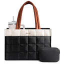 LOVEVOOK Tote Bag for Women, Puffer Work Handbag 15.6 Inch Laptop Purse for Nurse Teacher, Large Quilted Travel Tote Shoulder Bag with Zipper for College Office Clinical Gym, Cream-Black-Brown