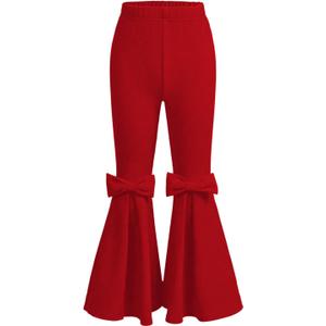 Floerns Girl's Stretchy Elastic High Waist Bow Front Bell Bottom Flare Leg Pants (Pure Red)