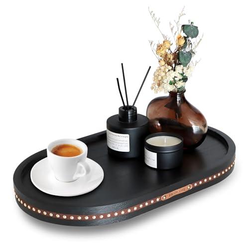 Decor Decorative Round Tray 11.81in for Home Decor for Coffee Table Farmhouse Kitchen Table Living Room Bathroom Centerpiece Tray Decor Oval, Black