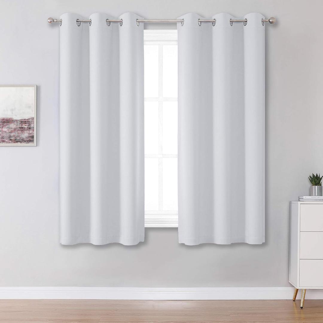 DUALIFE Greyish White Short Curtains for Small Windows Blocking Out 50% Room Darkening Curtain Panels for Bedroom 38 x 45 Inch Length Set of 2 Panels Grommet Top