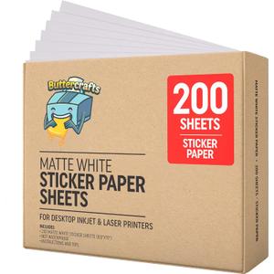 Printable Sticker Sheets for Inkjet & Laser Printers (Matte White, 200 Sheets, 8.5"x11")