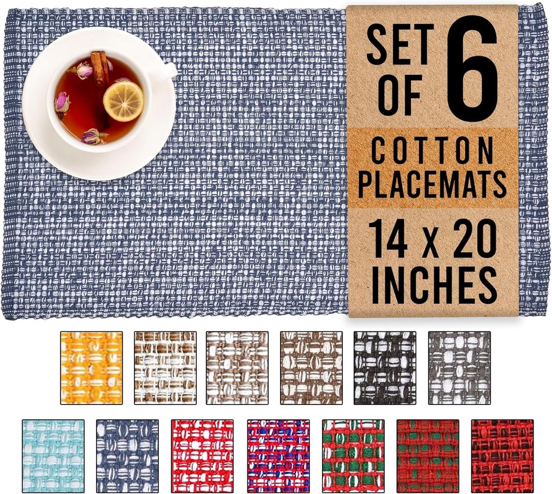 Urban Villa Placemats for Dining Table 100% Cotton Placemats 14''x20'' Over Sized Tablemats Set of 6Placemats Blue/White Two Tone Tablemats for Family Dinners Wedding Parties Everyday Use Placemats