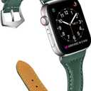 OULUCCI Leather Bands Compatible Apple Watch Bands For Women 38mm 40mm 41mm 42mm 44mm 45mm 46mm 49mm, Top Grain Leather Band Replacement Strap for iWatch Ultra SE SE2 Series 11 10 9 8 7 6 5 4 3 2 1 (Pin green)