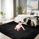 Floralux 9x12 Area Rug for Bedroom, Black, Large Shag Carpets Living Room Rug, Ultra Soft Shaggy Fluffy Carpet for Playroom, Plush Modern Floor Rug for Kids Room