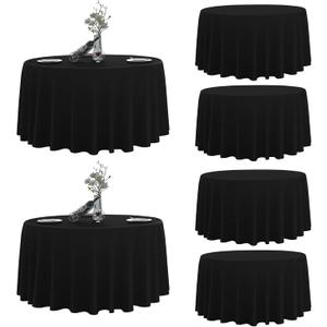 Round Tablecloth,6 Pack 120inch Stain and Wrinkle Resistant Polyester Table Cloth,Decorative Fabric Table Cover for Kitchen,Dinning,Party,Wedding Round(Black) (6 Pack 120R)