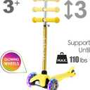 3-Wheel Kick Scooter for Kids Ages 3-8 Lean-to-Steer Toddler Scooter with Extra Wide Light Up Wheels, 4 Adjustable Heights, Foldable Scooters for Boys & Girls, Max Weight 110lbs