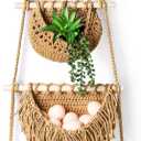 Lawei 3 Tier Hanging Fruit Basket, Wall Hanging Vegetable Fruit Baskets Cotton Woven Storage Baskets for Organizing, BOHO Wall Basket Decor, Over the Door Organizer for Kitchen, Bedroom, Bathroom