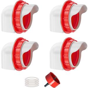 Chicken Feeders No Waste, DIY Automatic Poultry Feeder 4 Ports 1 Hole Saw with Covers Gravity Feed Kit for Buckets Barrels Bins Troughs (Red)