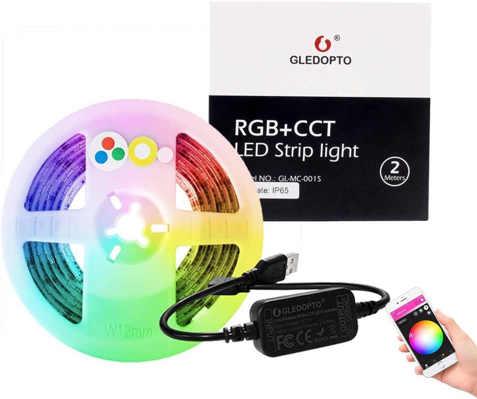 GLEDOPTO Zigbee RGBCCT USB LED Strip Light 2M Smart Kit,Compatible with Zigbee Zll Link Device Amazon Alexa Echo Voice Control RGBWW TV LED Light Strip