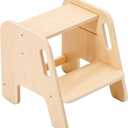 Step Stool for Toddler Kids Wooden  Height Adjustable 2-Step Ladder with Handles  Bathroom Sink Kitchen Bedroom Potty Training  Non-Slip Safety Design for Children 18 Months+ (Natural)