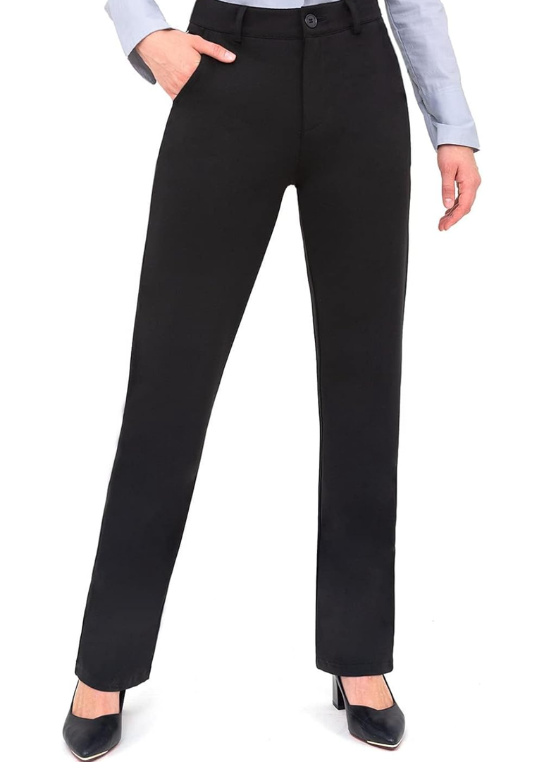 Bamans Dress Pants Women Work Business Pants Tummy Control Office Straight Leg Trousers High Waisted Ladies Slacks L