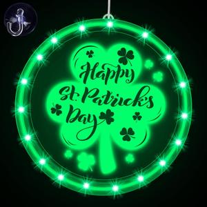 St. Patrick's Day Window Light Decorations, Hanging Irish Lucky Shamrock Backdrop Light Battery Operated Happy St. Patrick's Day String Light Indoor Outdoor for Patio Bedroom Party Wall Decor (White)