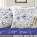 PurpleEssences Floral Pillow Covers Flower Blue Cream Decorative Throw Pillow Covers Set of 2 Chinoiserie 100% Cotton - Spring Summer Easter - 18 x 18 Inch - Blue/Cream