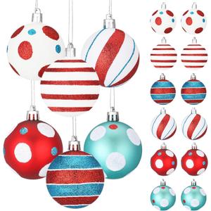Simgoing 12 Pcs 2.36 Inch Christmas Ball Ornaments Red Blue White Glittering Plastic Christmas Hanging Decorations for Xmas Tree Holiday Party Decor
