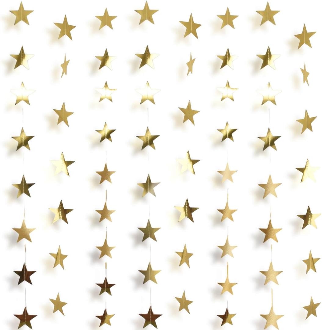 Birthday Graduation Decorations 2026, 105Feet Gold Star Garland Party Banner Hanging- Golden Double Side Twinkle Paper Stars Streamers Backdrop for Classroom Welcome Home Ceiling Decor, 8Pack