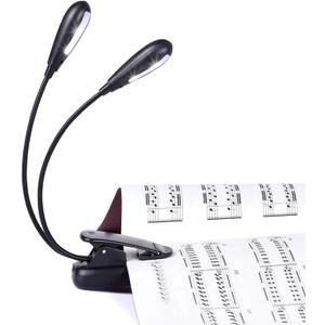 Rechargeable Music Stand Light, Clip on Reading Light, 8 LED Book Lamp, 3-Level Brightness for Eye Protection, Perfect for Piano, Orchestra, Bookworms, Craft (White & Warm, Dual Arm)