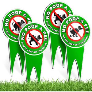 4 PC No Pooping Dog Signs for Yard, 12x6 DS Dibond Keep Off Grass Sign, No Dogs Allowed