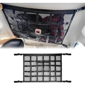 Car Ceiling Cargo Net Pocket, 31.5"x21.6" Double-Layer Mesh Car Roof Storage Organizer,Strengthen Load-Bearing and Droop Less,for Truck SUV Travel Long Road Trip Camping Interior Accessories