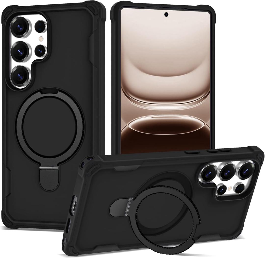 Compatible with Samsung Galaxy S26 Ultra Case 6.9'' with Magnetic Ring Stand [Military Drop Protection][Compatible with MagSafe] S26 Ultra Phone Case for Men Wowen,Black