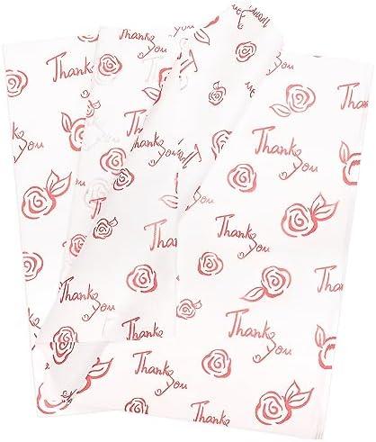 HolyMaji 50 Sheets Pink Thank You Tissue Paper 20 x 14 Metallic Rose Pink Tissue Paper for Gift Bags Bulk Wrapping for Graduation Birthday Party Favor Decor Wedding Valentine's Day Baby Shower