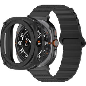 Silicone Watch Band Compatible for Samsung Galaxy Watch Ultra 47mm (2024), Adjustable Braided Band with Magnetic Clasp TPU Protective Case, Replacement Strap for Men Women