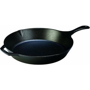 Lodge 13-1/4 Inch Cast Iron Pre-Seasoned Skillet  Signature Teardrop Handle - Use in the Oven, on the Stove, on the Grill, or Over a Campfire, Black