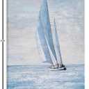 Yihui Arts Coastal Sailing Boat Canvas Wall Art - Blue and White Nautical Picture for Living Room, Bedroom, or Bathroom Decor with Vertical Seaside Artwork  36"L x 24"W