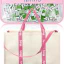 2 Pcs Embroidered Mahjong Canvas Tote Bags Large Empty Mah-Jong Tile Bag Mahjong Lover Accessories, Overnight Carryall (Stylish, Pink)