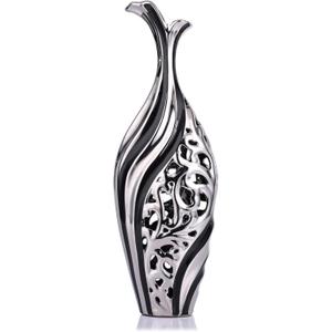19.6" Tall Skinny Floor Vase Decorative, Black Silver Floor Large Vase, Wedding Premium Decor Pampas Grass Single Flower Vase, Modern Tall Floor Vase for Living Room Dining Room Entryway Home Decor