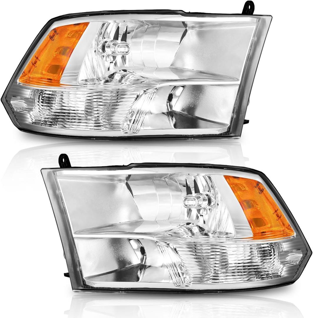 WEELMOTO Headlights for 09-18 Dodge Ram 1500/10-18 Dodge Ram 2500 3500 Models with Factory Quad Style Headlamp Replacement Chrome Housing Amber Reflector (Not Fit Factory Projector Style)