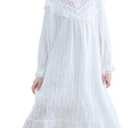 Girls Cotton Nightgowns,Vintage Princess Long Sleeve Night Gown Pajama Dress for Toddler Kids (5-6 Years, White)