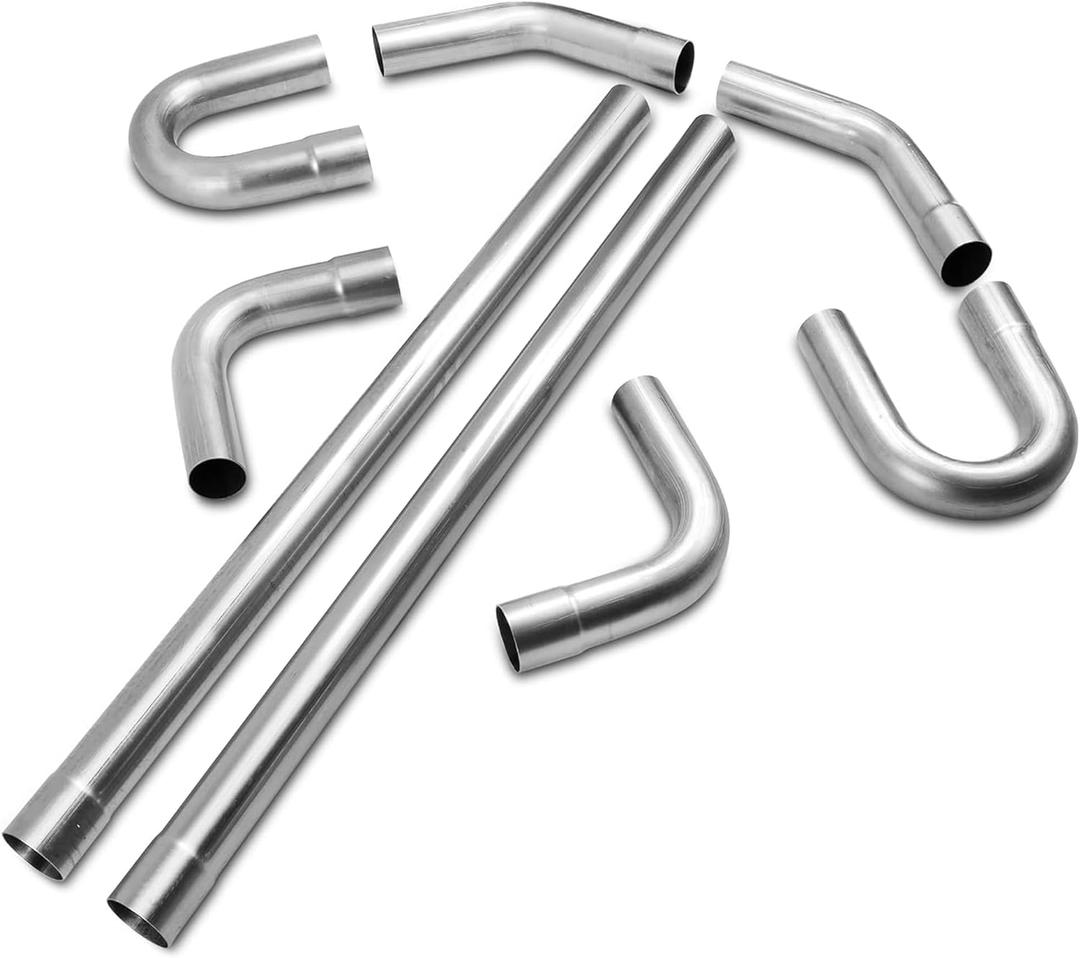 JY PERFORMANCE 2.5 Inch Universal T304 Stainless Steel Exhaust Pipe Tubing Kit 16 Gauge Custom Straight U Bend 45 & 90 Degree Mandrel 8PCS