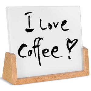 Desktop Glass Dry Erase Board with Solid Wood Base, Memo Whiteboard, Writing Note Pad, Mini Glassboard for Tabletop Display(Rustic Base,Glass)