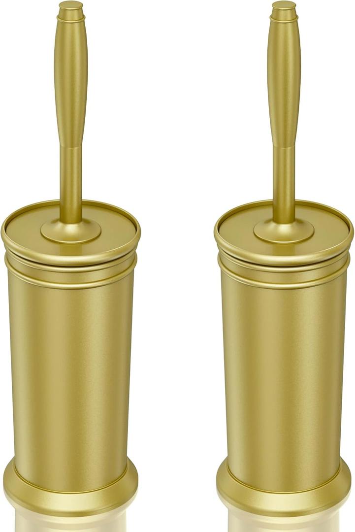 UPTRONIC Toilet Brush, Aluminum Alloy Toilet Brush and Holder Set with Long Handle Durable Bristles Toilet Bowl Brush and Covered Holder for Toilet Scrubber for Bathroom Cleaning (2, Gold)