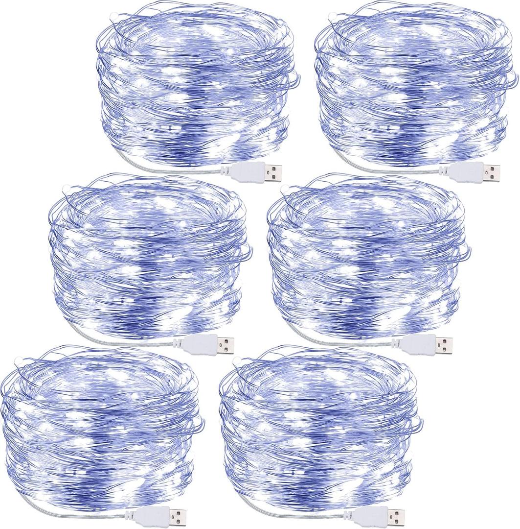 Macarrie 6 Pcs USB String Lights 33 ft 100 LED Fairy Lights Powered String for Christmas Indoor Outdoor Wedding Party Tree Home Festival Garden Decoration (Cool White)