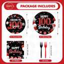 96Pcs Black and Red 100th Birthday Party Decorations, Serves 24