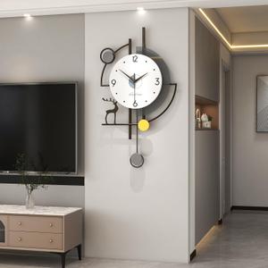 FLEBLE Extra Large Wall Clock for Living Room Decor Modern Wall Clocks Decorative Silent Battery Operated Non-Ticking for Bedroom Office Kitchen Indoor 32 inch Black Pendulum Wall Watch Clock for Home, 19*32 in