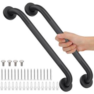 2 Pack 16 Inch Shower Grab Bars for Seniors Bathroom, Black Stainless Steel Safety Support Handles for Shower, Anti Slip Grab Bar for Bathroom, Handicap Elderly Injury Pregnant Assist Bath Handle