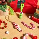 Soulchen 60 Sets Christmas Crafts for Adults, Beaded Ornament Kit to Make Xmas Candy Cane Shaped Green Ornaments Red White Wooden Bead for Xmas Holiday Party Supplies