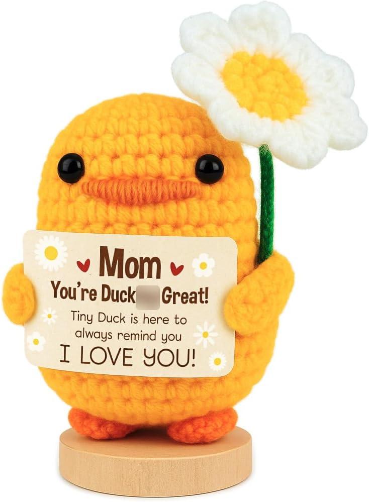 Pawzity Gift for Mom from Daughters, Son for Mom - Cute Christmas, Mothers Day, Birthday Gifts for Moms - Emotional Love Support Moms Crochet - Duck Knitted Positive Doll