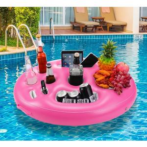9 Holes Inflatable Floating Drink Holder for Pool Large Capacity Drink Floating Pool Hot Tub Tray with 9 Holes Cup Holders (Pink) 