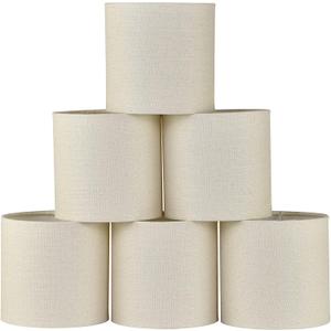 LAMPWELL MEMO Clip-on Chandelier Fabric Lamp Shades,Set of 6,Small Drum,5.2"5.2"H5.2",Linen, Handmade,Modern Trendy Decorative,ONLY FOR CANDLE BULB,Beige