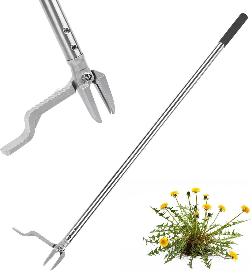 BARAYSTUS Weed Puller Tool, Stand Up Heavy Duty Weed Remover with 3-Claw Steel Head, 45.6" Long Handle, Root Removal Weeding Tool for Garden Lawn Yard, No Bending or Kneeling
