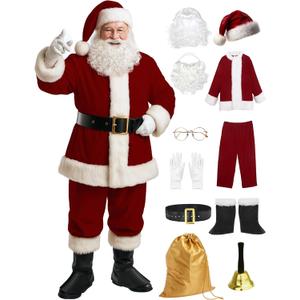 Men's Deluxe Santa Suit 11pc. Christmas Adult Santa Claus Costume Outfit XL